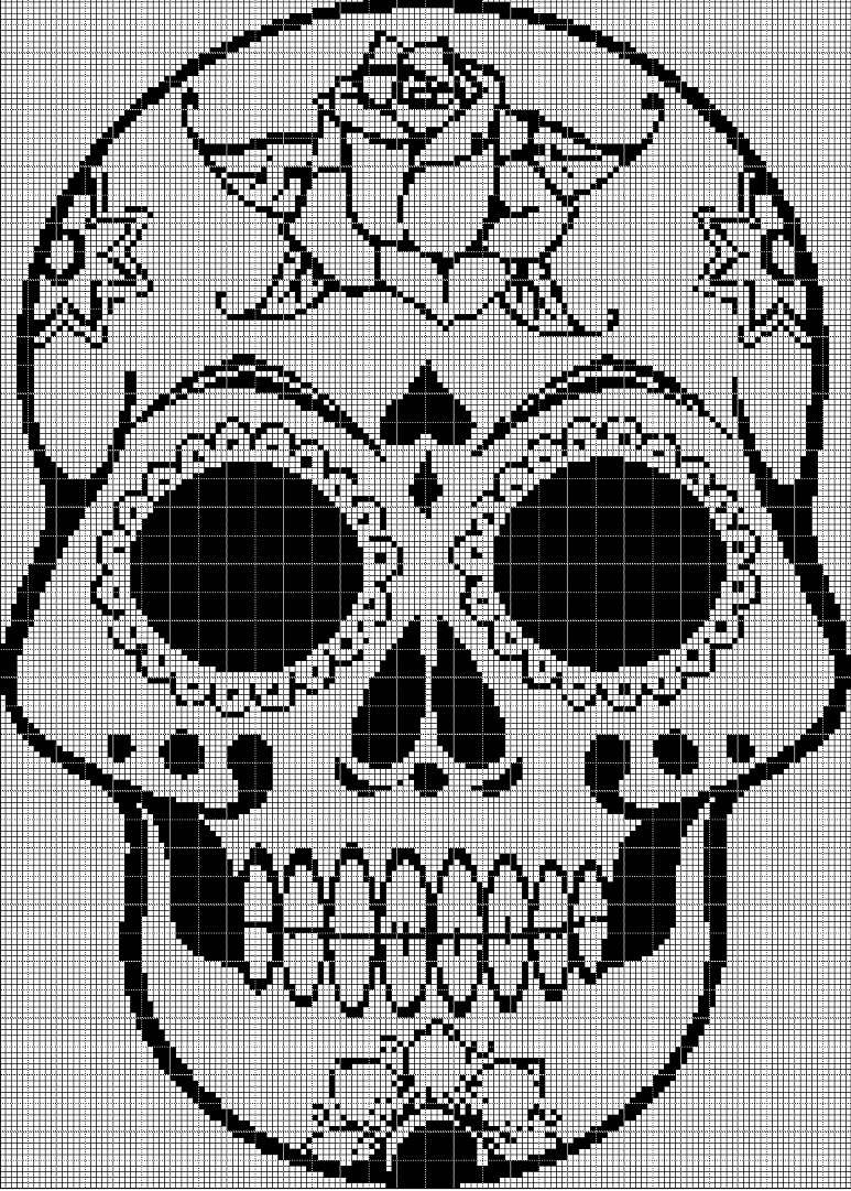 Sugar skull 3 silhouette cross stitch pattern in pdf