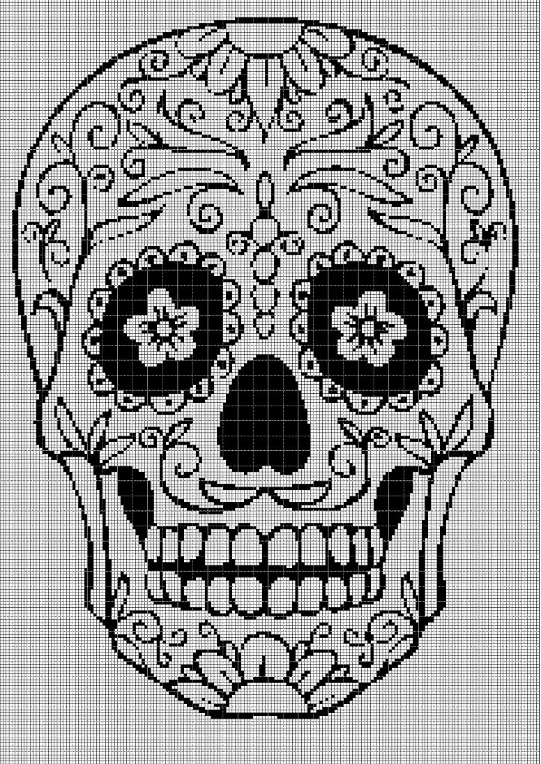 Sugar skull 5 silhouette cross stitch pattern in pdf