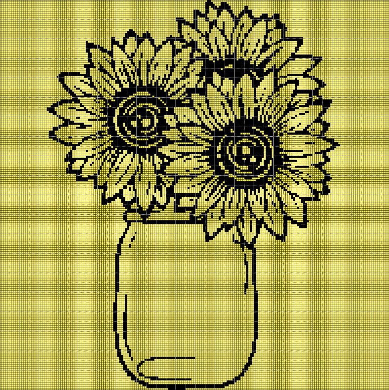 Sunflowers silhouette cross stitch pattern in pdf