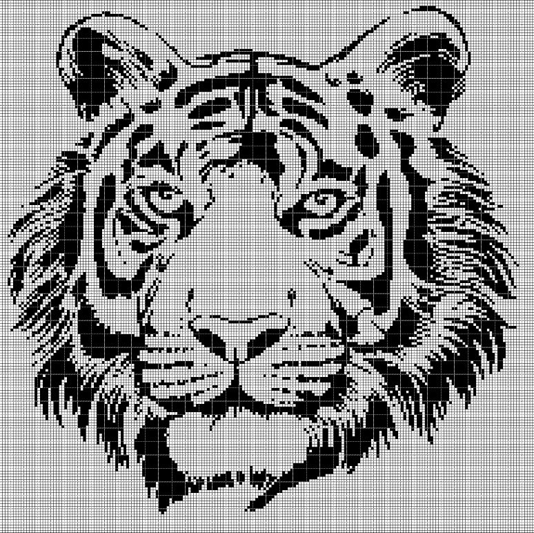 Tiger head silhouette cross stitch pattern in pdf