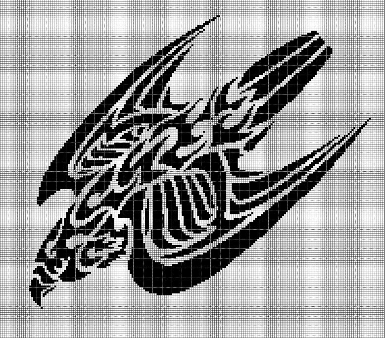 Tribal bird silhouette cross stitch pattern in pdf