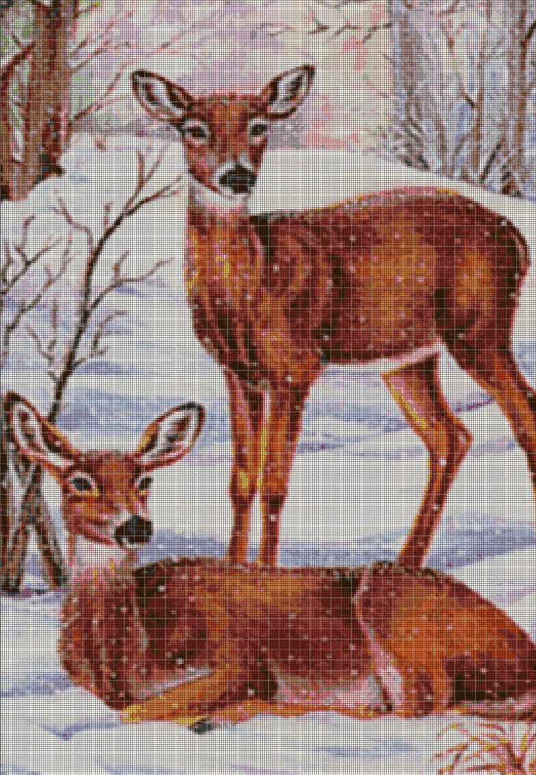 Deers in winter DMC cross stitch pattern in pdf DMC