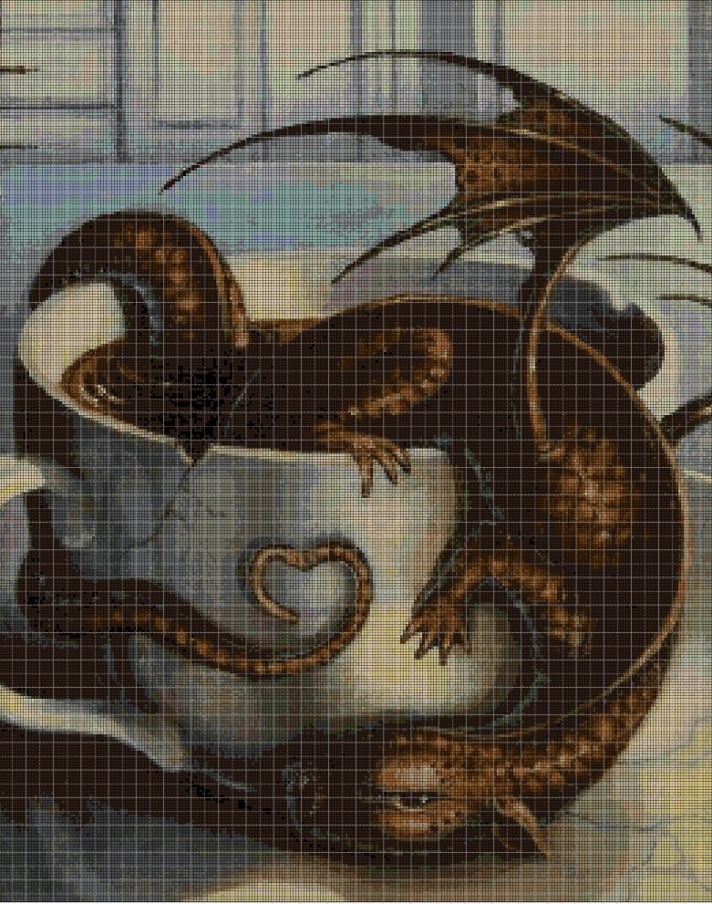 Dragon in teacup DMC cross stitch pattern in pdf DMC