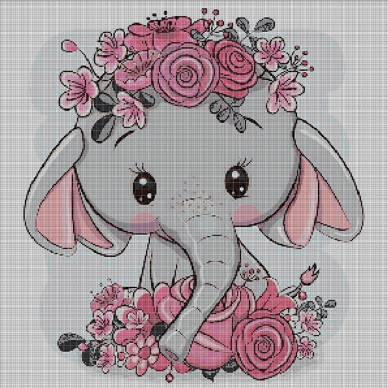 Elephant baby DMC cross stitch pattern in pdf DMC