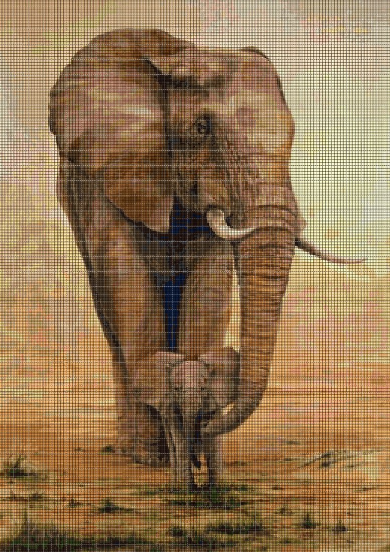 Elephant mom and baby DMC cross stitch pattern in pdf DMC