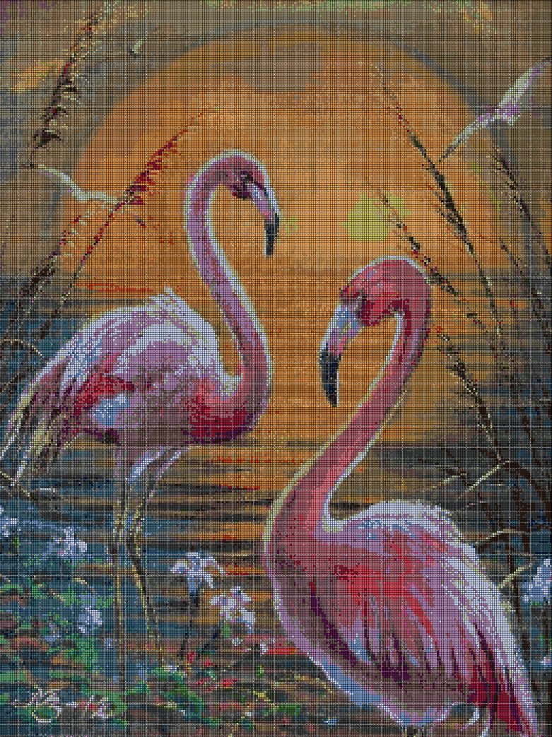 Flamingos DMC cross stitch pattern in pdf DMC