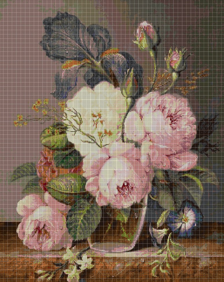 Flowers in a vase DMC cross stitch pattern in pdf DMC
