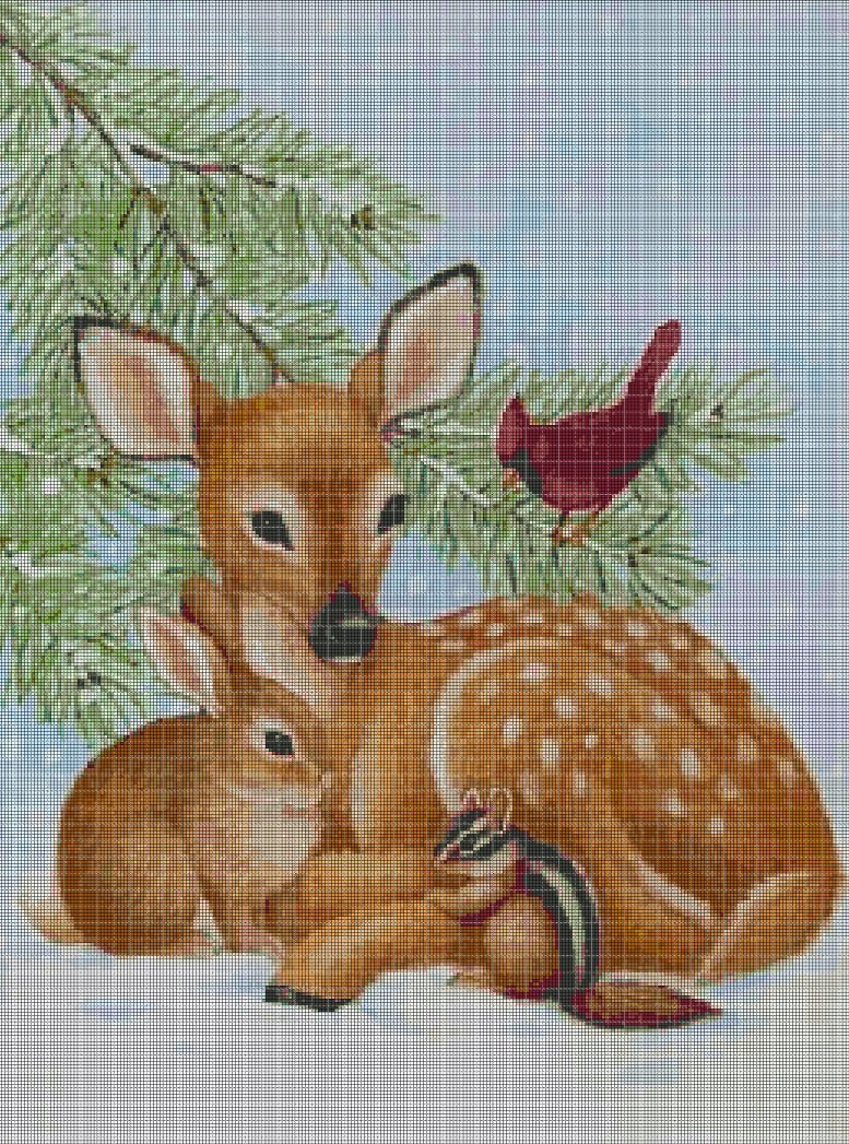 Forest animals in winter DMC cross stitch pattern in pdf DMC