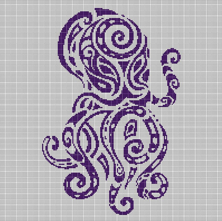 Tribal octopus silhouette cross stitch pattern in pdf