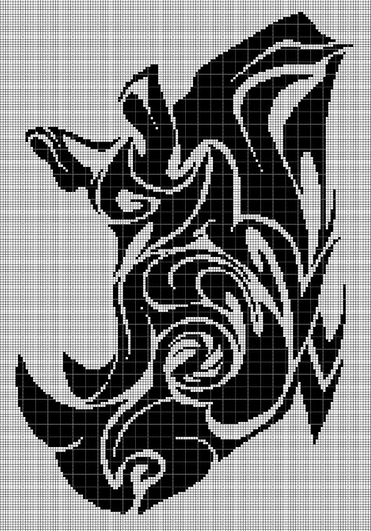 Tribal Rhino head 2 silhouette cross stitch pattern in pdf
