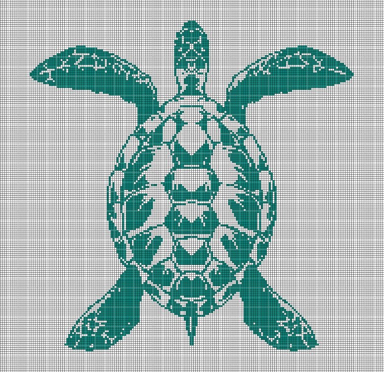 Turtle silhouette cross stitch pattern in pdf