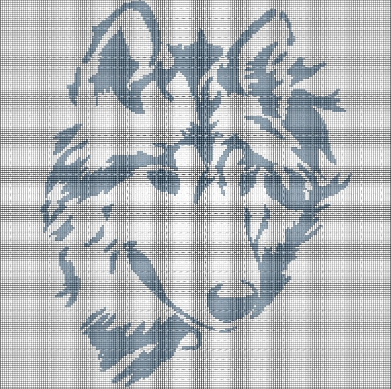 Wolf head 3 silhouette cross stitch pattern in pdf