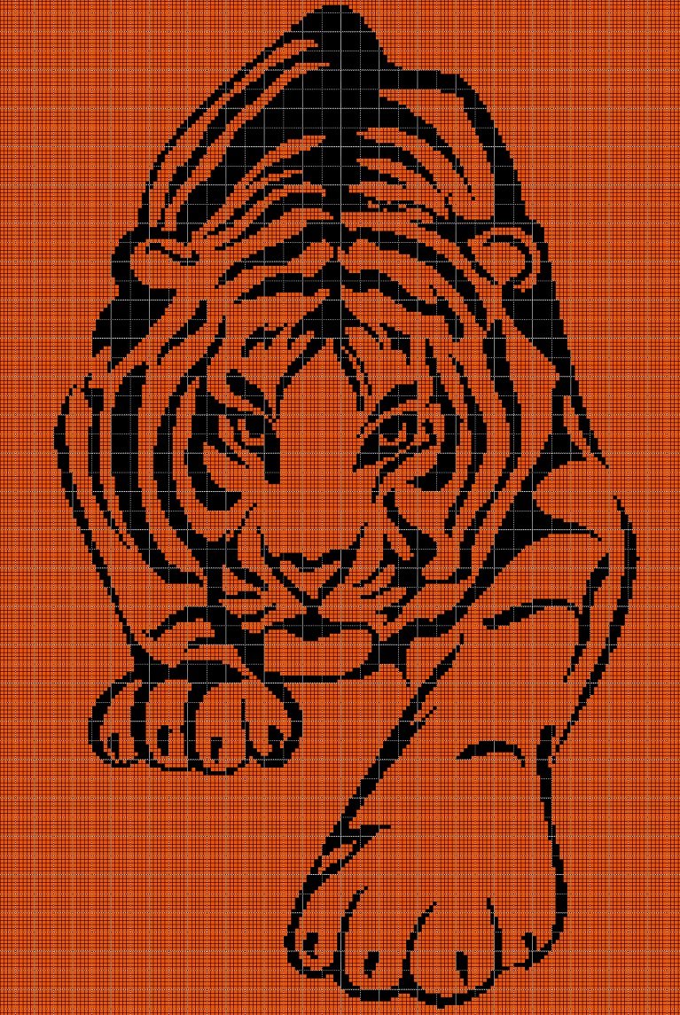Tiger 3 silhouette cross stitch pattern in pdf