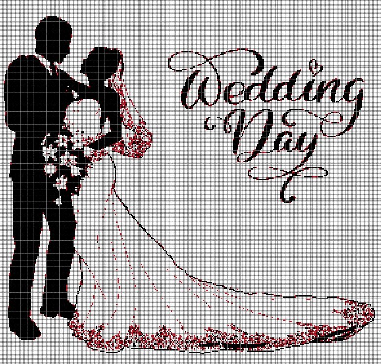 Wedding Day silhouette cross stitch pattern in pdf