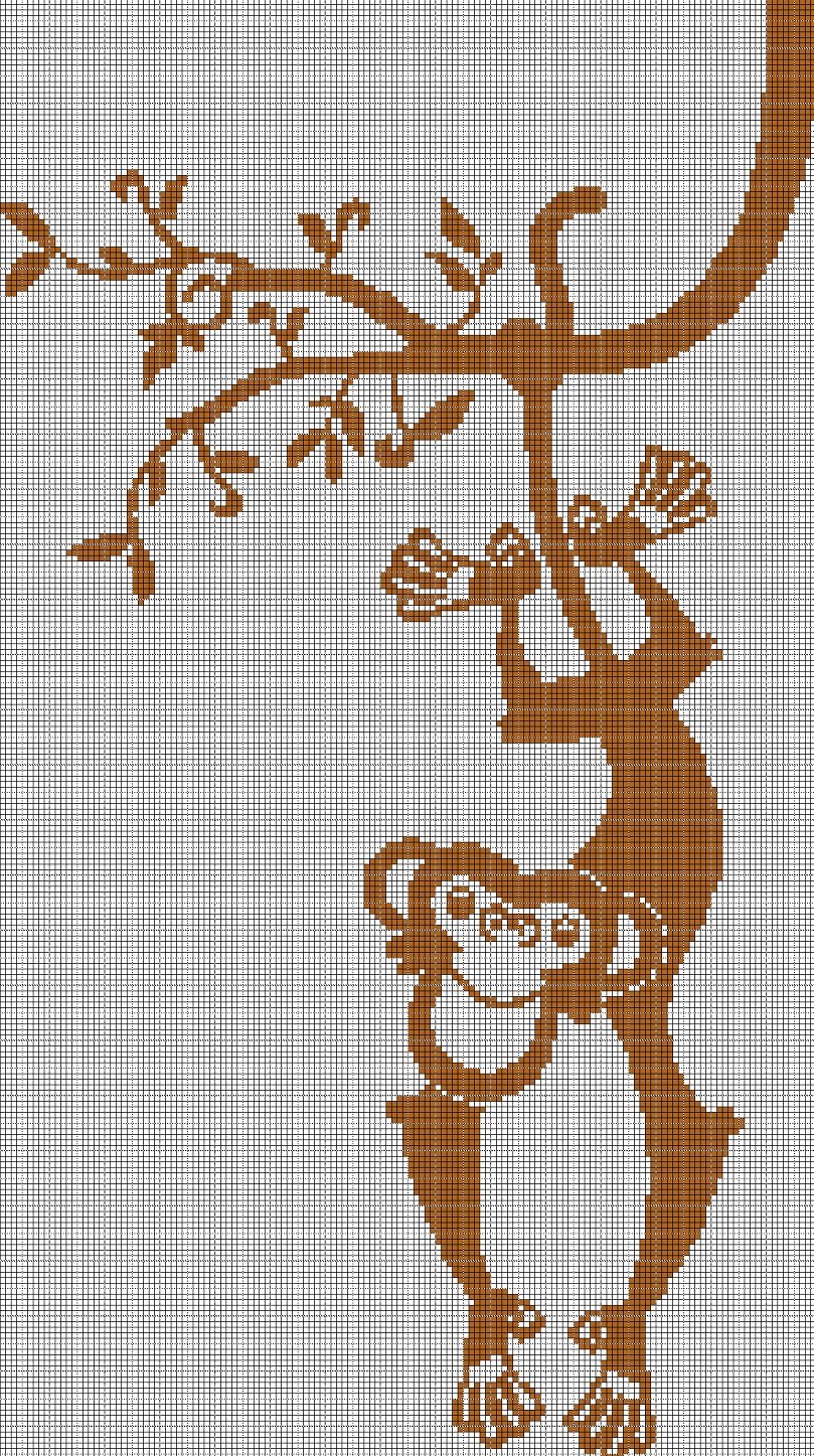 Monkey  silhouette cross stitch pattern in pdf