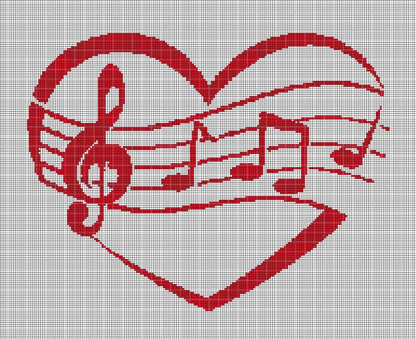 Heart and Music  silhouette cross stitch pattern in pdf