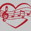 Heart and Music  silhouette cross stitch pattern in pdf