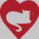 Cat-heart silhouette cross stitch pattern in pdf