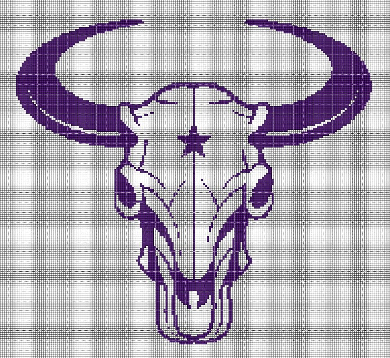 Bull skull2 silhouette cross stitch pattern in pdf