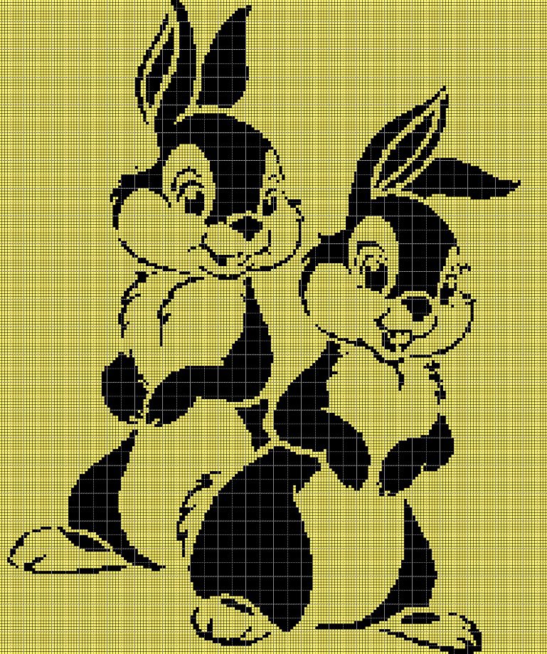 Bunnies silhouette cross stitch pattern in pdf