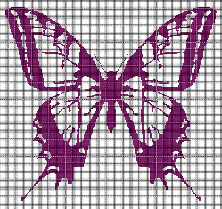 Colorful butterfly silhouette cross stitch pattern in pdf