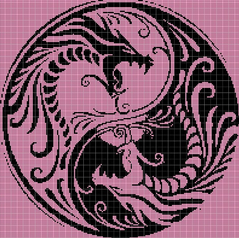 Dragon yin-yang silhouette cross stitch pattern in pdf