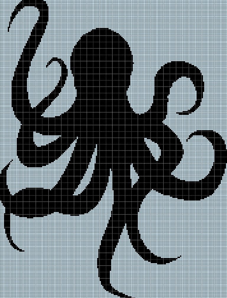 Octopus3 silhouette cross stitch pattern in pdf