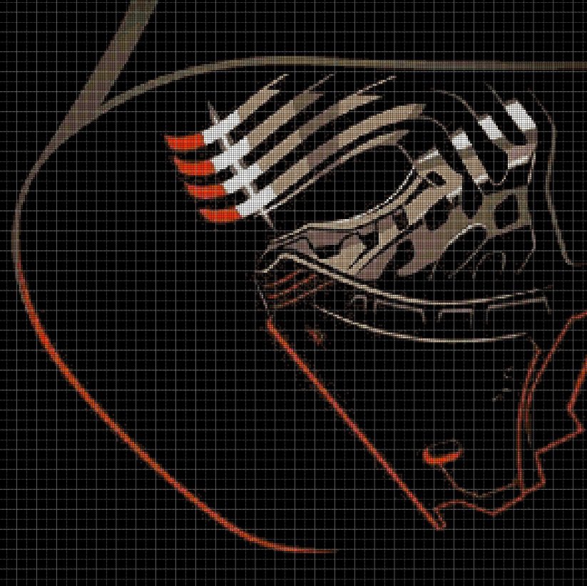 Kylo Ren helmet cross stitch pattern in pdf DMC