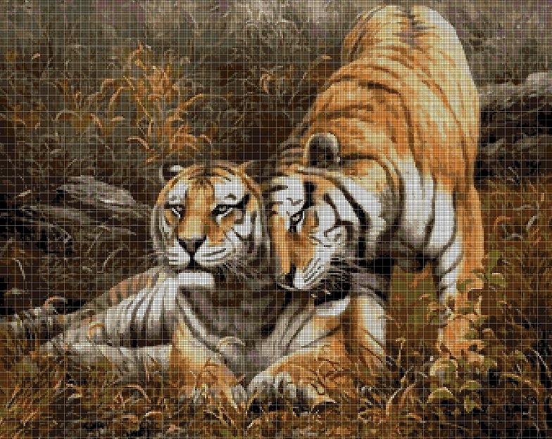 Tiger couple cross stitch pattern in pdf DMC