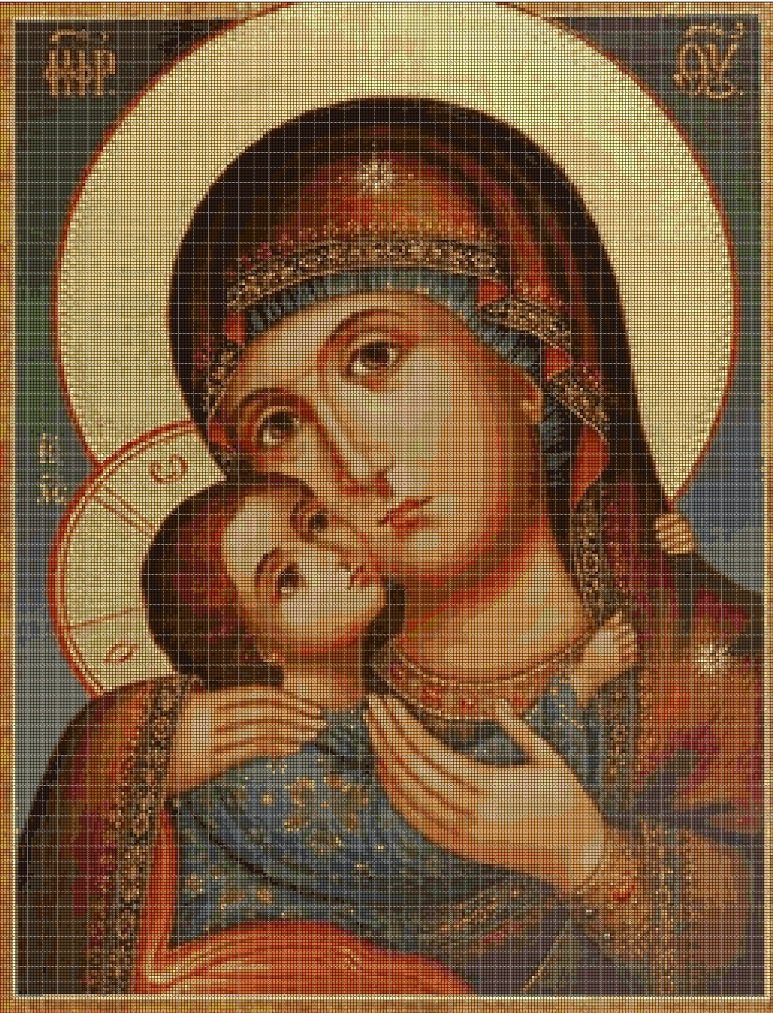 Virgin Mary and Jesus Icon cross stitch pattern in pdf DMC