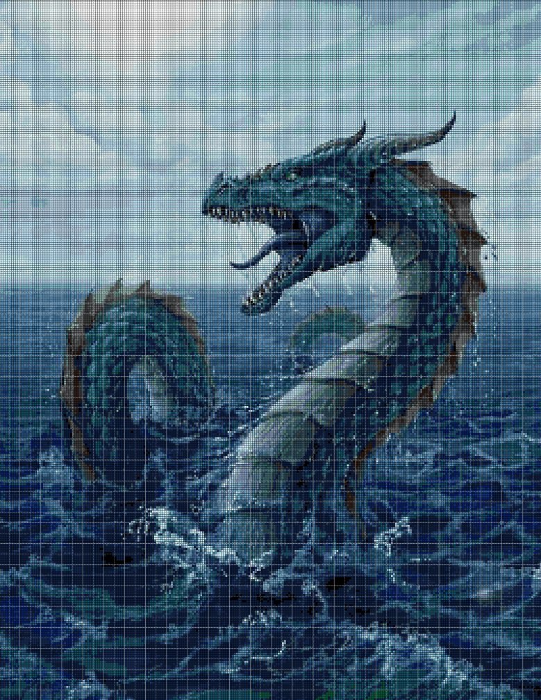 Water dragon 3 cross stitch pattern in pdf DMC