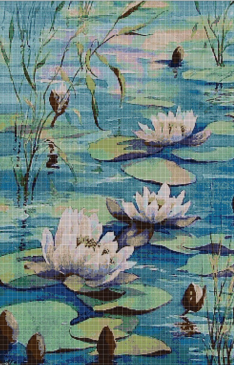Water lilies 2 cross stitch pattern in pdf DMC