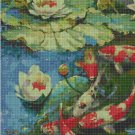 Water lilies and Koi fishes cross stitch pattern in pdf DMC
