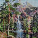 Waterfall in the mountains cross stitch pattern in pdf DMC