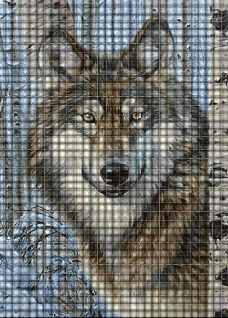 Wolf head cross stitch pattern in pdf DMC