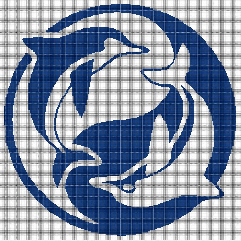 Yin-Yang Dolphins silhouette cross stitch pattern in pdf