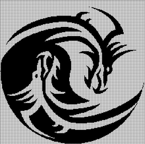 Ying-Yang Dragon silhouette cross stitch pattern in pdf