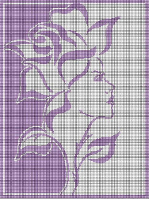 Woman Rose silhouette cross stitch pattern in pdf