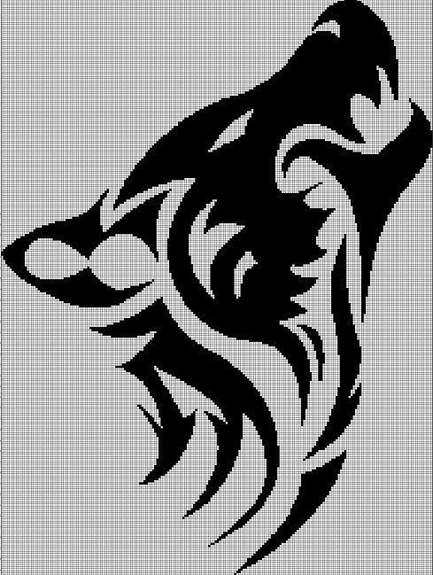 Wolf head tribal silhouette cross stitch pattern in pdf