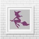 Witch on broom silhouette cross stitch pattern in pdf