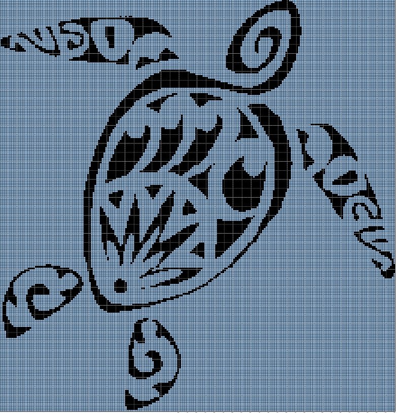 Turtle in blue silhouette cross stitch pattern in pdf