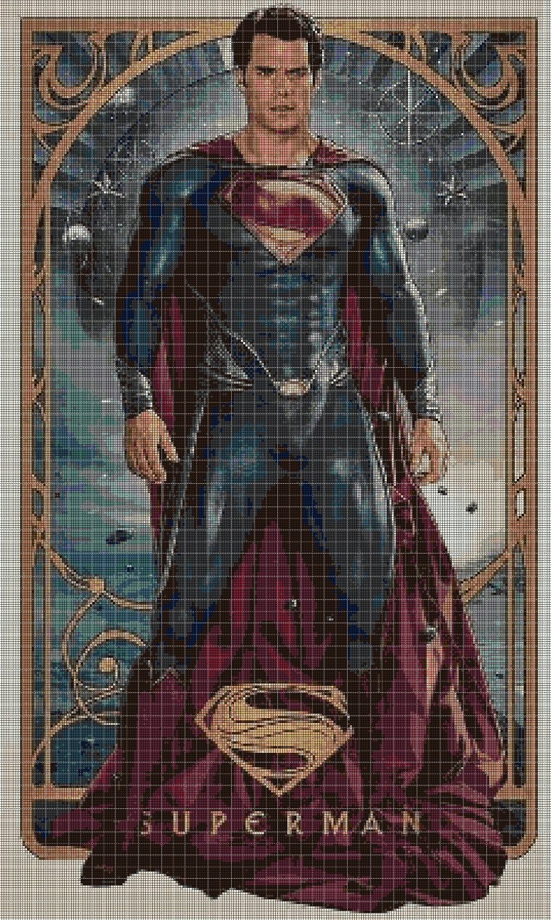JL Superman cross stitch pattern in pdf DMC