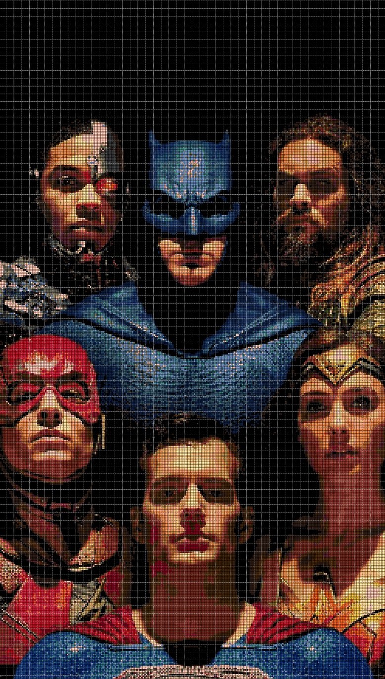 Justice League 3 cross stitch pattern in pdf DMC