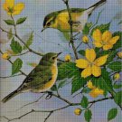 Yellow flowers and birds cross stitch pattern in pdf DMC