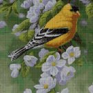 Yellow bird in blossom cross stitch pattern in pdf DMC