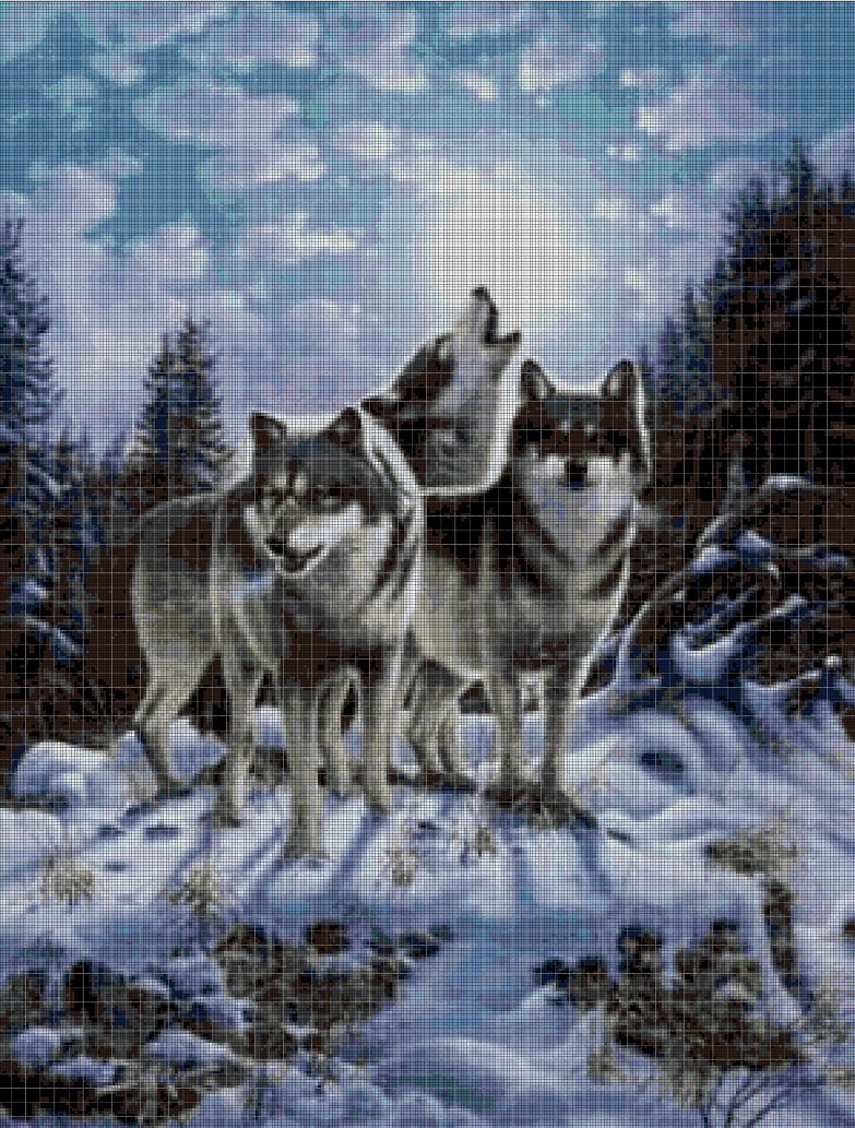 Wolves in winter 2 cross stitch pattern in pdf DMC