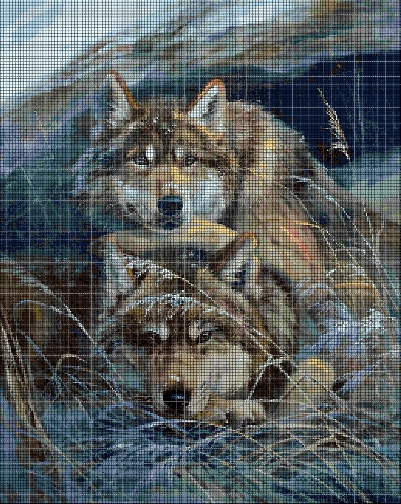 Wolves 2 cross stitch pattern in pdf DMC