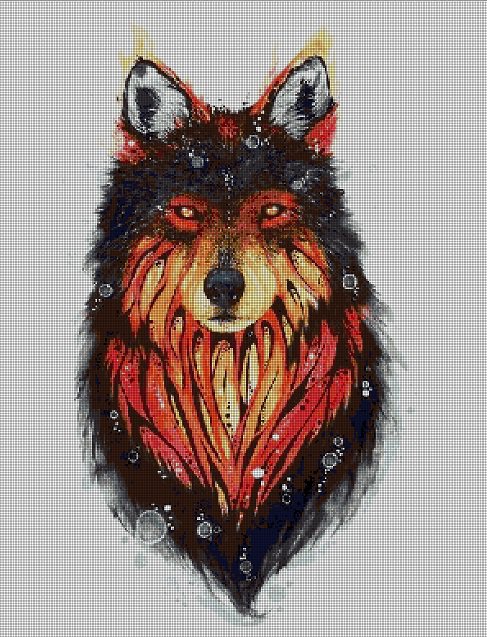 Wolf paint art  cross stitch pattern in pdf ANCHOR