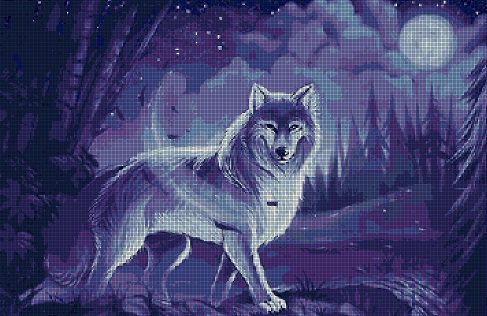 Wolf in night  cross stitch pattern in pdf ANCHOR