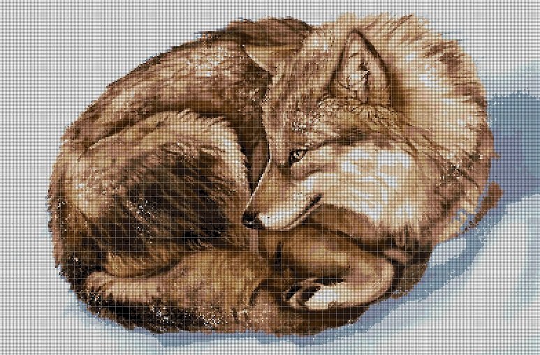 Wolf in winter 3 cross stitch pattern in pdf DMC